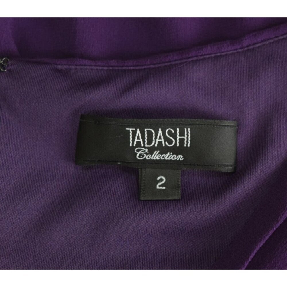 TADASHI COLLECTION PURPLE SILK CHIFFON V-NECK PLEATED GOWN - Picture 9 of 10